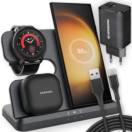 Бездротовий індуктивний зарядний пристрій 3в1 ERBORD для смартфона, Galaxy Watch і Galaxy Buds, чорний