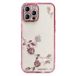 Чехол для iPhone 15 Pro, Glitter Flower, красный