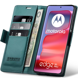 Чохол для Motorola Edge 50 Pro, ERBORD Glossy Litchi, гаманець з клапаном, зелений