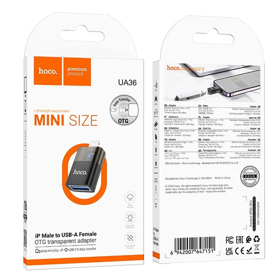 Адептер HOCO - USB-C TYPE-C на Lightning, Black