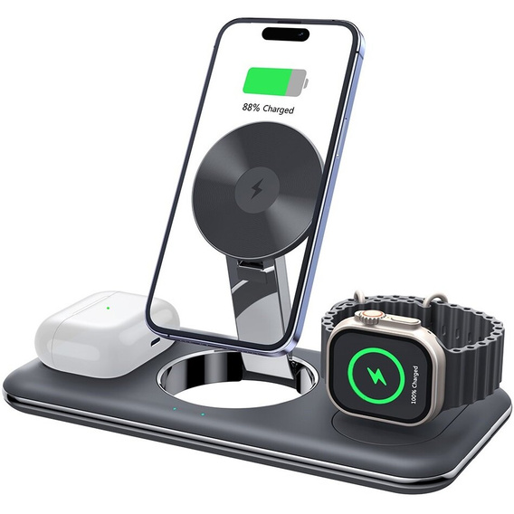 Індуктивний зарядний пристрій Magsafe для iPhone Apple Watch AirPods, чорний 