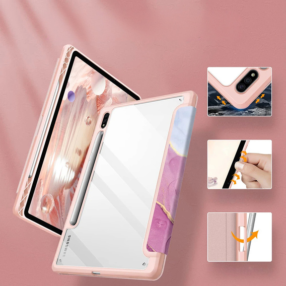 Чехол для Samsung Galaxy Tab S10 Lite / S10 FE / S9 FE, Smartcase Hybrid, с местом для стилуса, Marble розовый