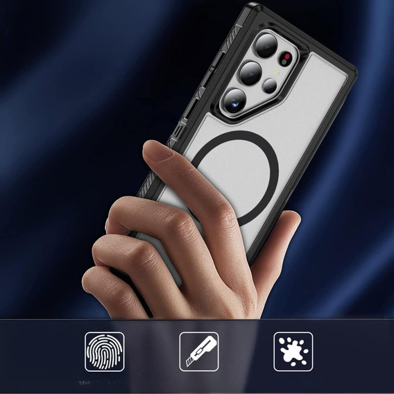 Чохол з рамкою для Samsung Galaxy S22 Ultra, для MagSafe, прозорий / чорний