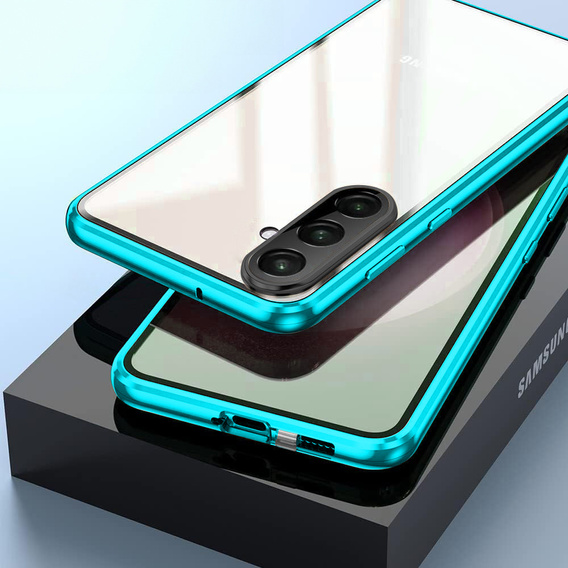 Чехол для Samsung Galaxy A17 5G, магнитное двойное стекло, прозрачный с голубыми боками