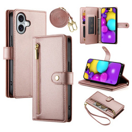 Откидной чехол для iPhone 16, Wallet Zipper Pocket, розовый