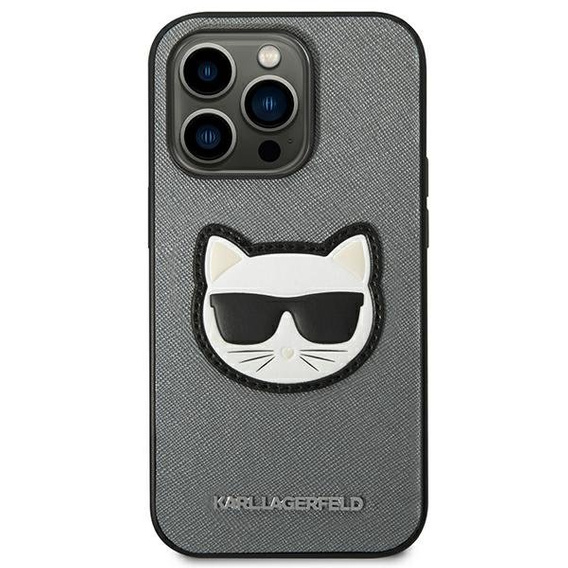 Чехол Karl Lagerfeld до iPhone 14 Pro, Saffiano Choupette Head Patch, серебряный