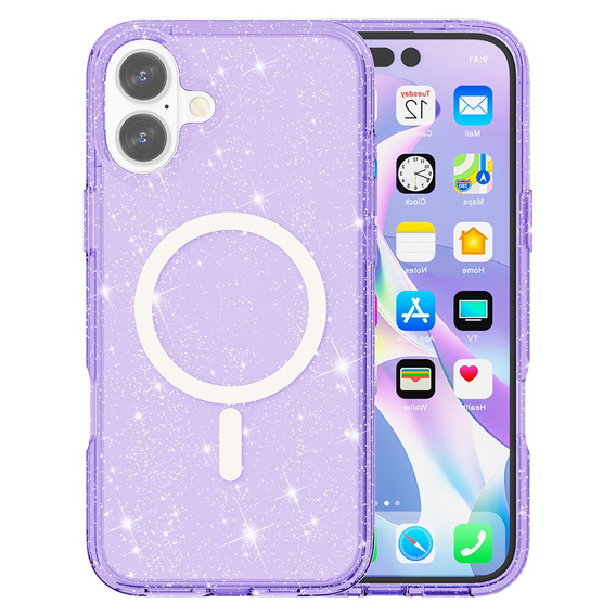 Чехол для iPhone 17, для MagSafe, глиттер, полупрозрачный фиолетовый