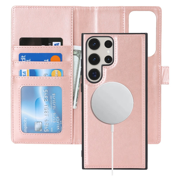 Чехол с откидной крышкой для Samsung Galaxy S23 Ultra, бумажник, для MagSafe, розовый rose gold