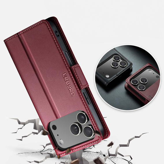 Чехол ERBORD Glossy Litchi, флип-кошелек для iPhone 17 Pro Max