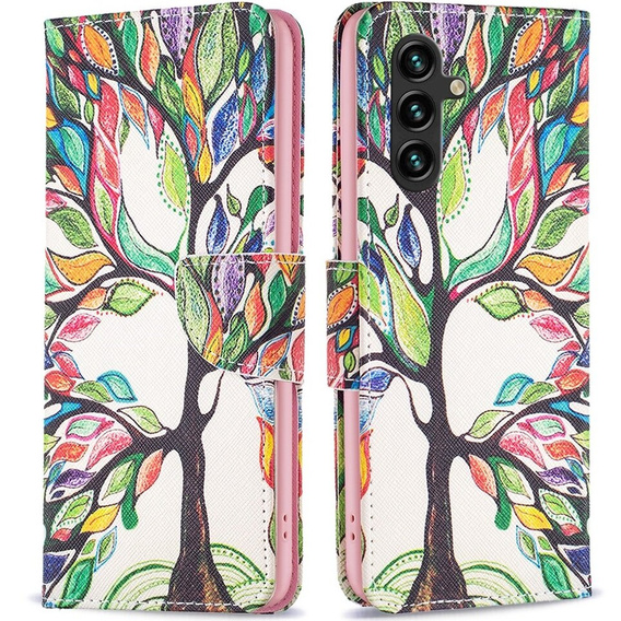 Откидной чехол для Samsung Galaxy A25 5G, Wallet, tree of life, белый + 9H стекло 