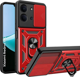 Бронированный чехол для Xiaomi Redmi 15C 4G/LTE, с защитой камеры, с подставкой, красный