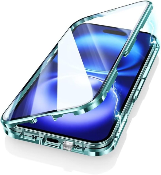 Магнитный чехол с двойным стеклом MagSafe для iPhone 16, зелёный