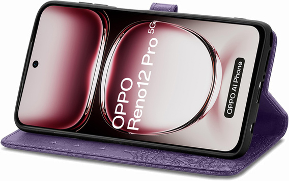 Откидной чехол для Oppo Reno 12 Pro, Mandala, фиолетовый