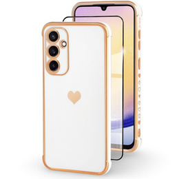Чехол для Samsung Galaxy A25 5G, Electro heart, белый + полное клеевое керамическое стекло
