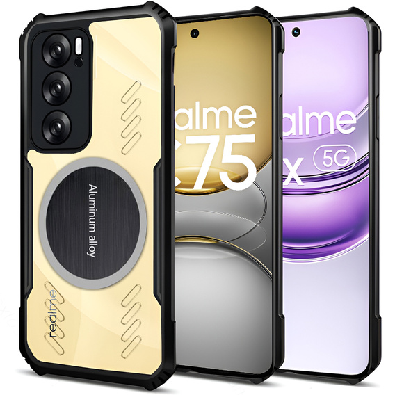 Чохол для Realme 14X / Realme C75, з магнітною пластиною, прозорий / чорний