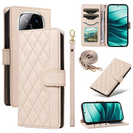 Чохол-сумка для Xiaomi Redmi Note 14 Pro 5G / Xiaomi Redmi Note 14 Pro+ 5G / Xiaomi Poco X7 5G, Rhombus Crossbody Leather, бежевий