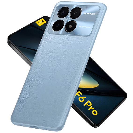 Кожаный чехол для Xiaomi Poco F6 Pro, leather hybrid, синий