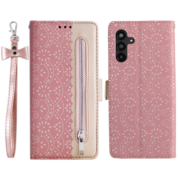 Чохол-кришка для Samsung Galaxy A35 5G, Wallet Pocket Zipper Lace, рожевий
