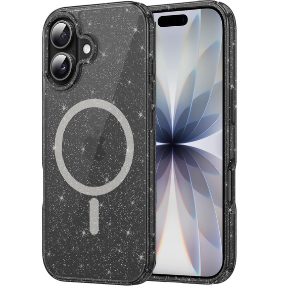 Чехол для iPhone 17, для MagSafe, глиттер, полупрозрачный черный