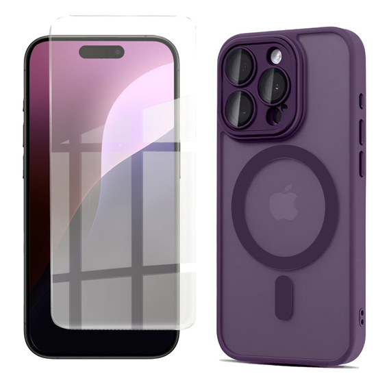 Чехол для iPhone 16 Pro, для MagSafe, ERBORD Matt Case, тёмно-фиолетовый + стекло для экрана
