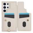 Чехол для Samsung Galaxy S24 Ultra, Leather Flower Card Slot, бежевый
