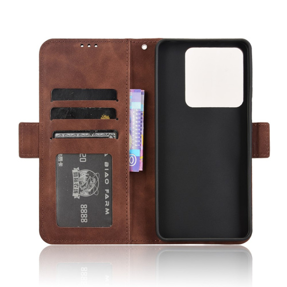 Откидной чехол для Xiaomi Poco M7 Pro 5G, Card Slot, коричневый