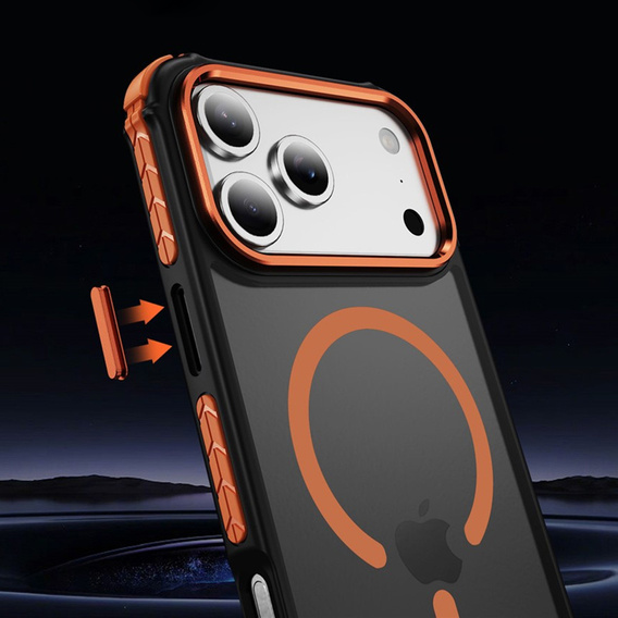 Матовий чохол для iPhone 17 Pro, броньований, для MagSafe, димчастий з помаранчевими боками