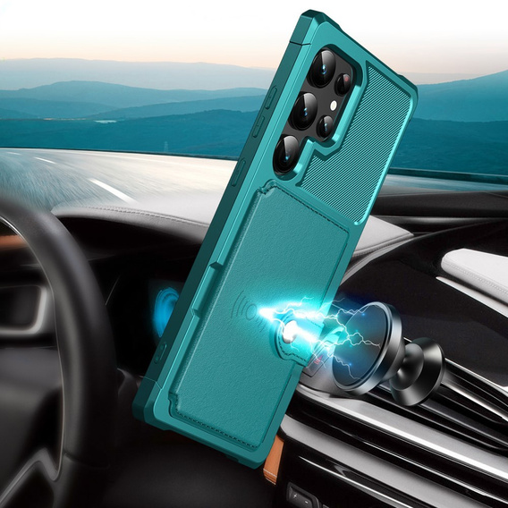Чехол для Samsung Galaxy S24 Ultra, Card Holder Kickstand, зелёный