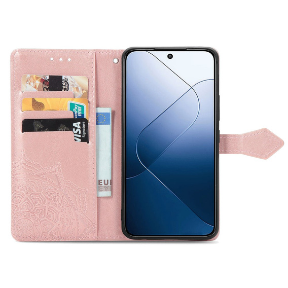 Чохол-книжка для Xiaomi 14T Pro, Mandala, рожевий rose gold