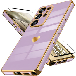 Чехол для Samsung Galaxy S24 Ultra, Electro heart, фиолетовый + полное клеевое керамическое стекло