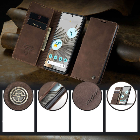 Чехол CASEME для Google Pixel 7 Pro, Leather Wallet Case, коричневый