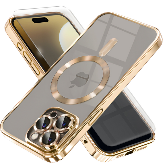 Чохол для iPhone 16 Pro Max, Electro MagSafe, золотий + Скло на екран