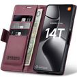 Чохол для Xiaomi 14T Pro, ERBORD Glossy Litchi, гаманець з клапаном, червоний