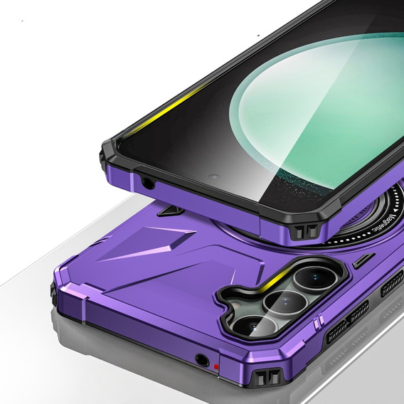 Чехол для Samsung Galaxy S23 FE, бронированный с подставкой и ручкой-планшетом, фиолетовый