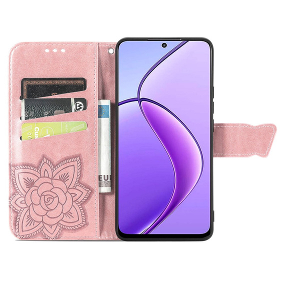 Откидной чехол для Realme 12, Butterfly, розовый rose gold