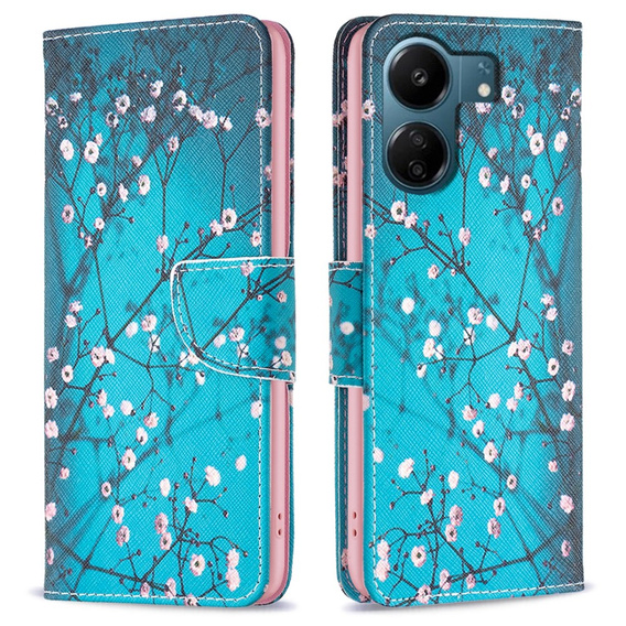 Откидной чехол для Xiaomi Redmi 13C / Poco C65, Wallet, Sakura, синий