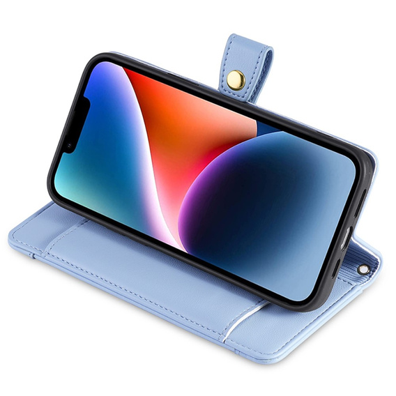 Откидной чехол для iPhone 15, Wallet Zipper Pocket, синий