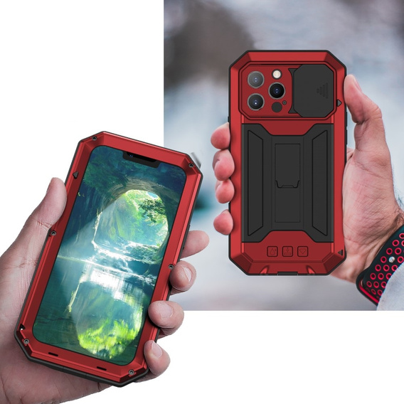 Чохол для iPhone 13 Pro, R-JUST CamShield Slide, броньований, червоний / чорний