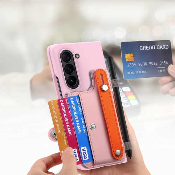 Чохол для Samsung Galaxy Z Fold 5 5G, з підставкою, склом та стилусом, шкіряний, чорний