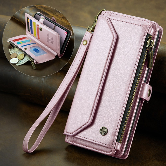 Чехол CASEME для Samsung Galaxy A56 5G, RFID Leather Wallet, с плечевым ремнем, розовый