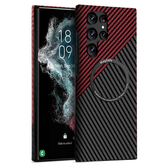 Чехол до Samsung Galaxy S22 Ultra, Magsafe Slim Carbon, чёрный / красный