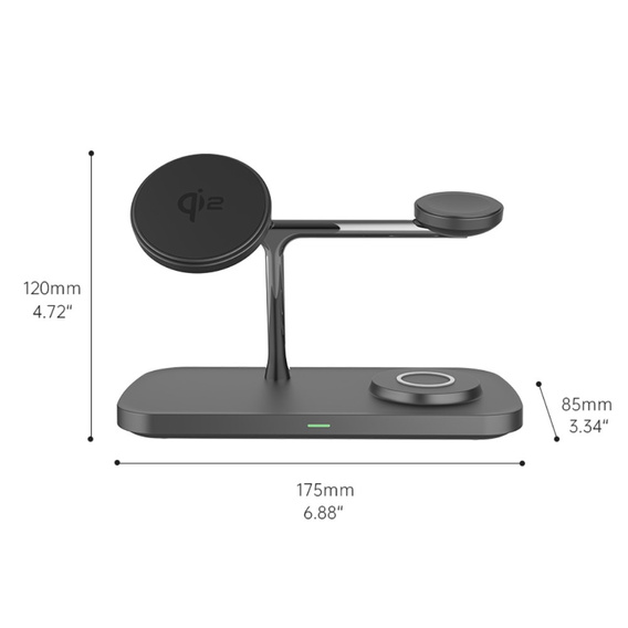 Индуктивное зарядное устройство Qi2 3in1 15 Вт для iPhone / Apple Watch / Airpods / Galaxy / Galaxy Watch / Galaxy Buds, черный