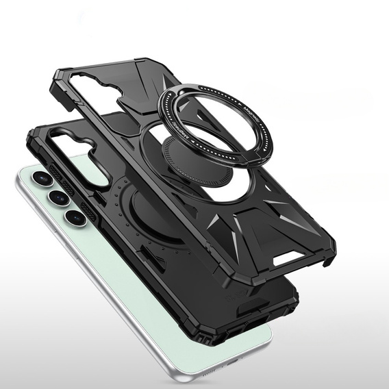 Чехол для Samsung Galaxy A15 5G, бронированный с подставкой и ручкой-планшетом, фиолетовый + 9H стекло