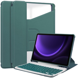 Чехол клавиатура для Samsung Galaxy Tab S10 Lite / S10 FE / S9 FE, Rotary 360° Leather, тёмно-зелёный