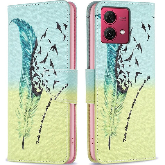 Откидной чехол для Motorola Moto G84 5G, Wallet, feather, синий