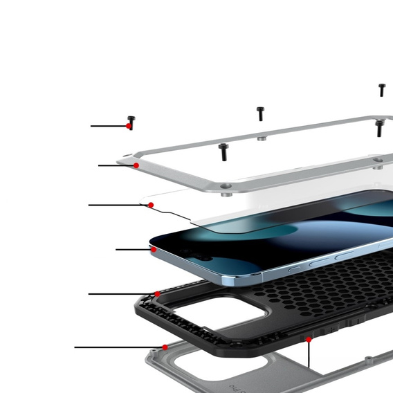 Чохол для iPhone 15 Pro Max, броньований, з інтегрованим склом, сріблястий