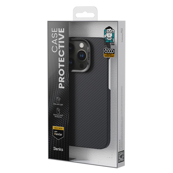 Чехол BENKS Kevlar для iPhone 15 Pro, углеродное волокно, чёрный