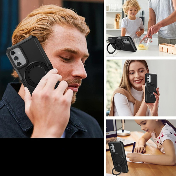 Чехол до Samsung Galaxy A15 5G, Kickstand Ring, чёрный + стекло 9H