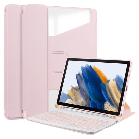 Чехол клавиатура для Samsung Galaxy Tab A9+, Rotary 360° Leather, розовый rose gold