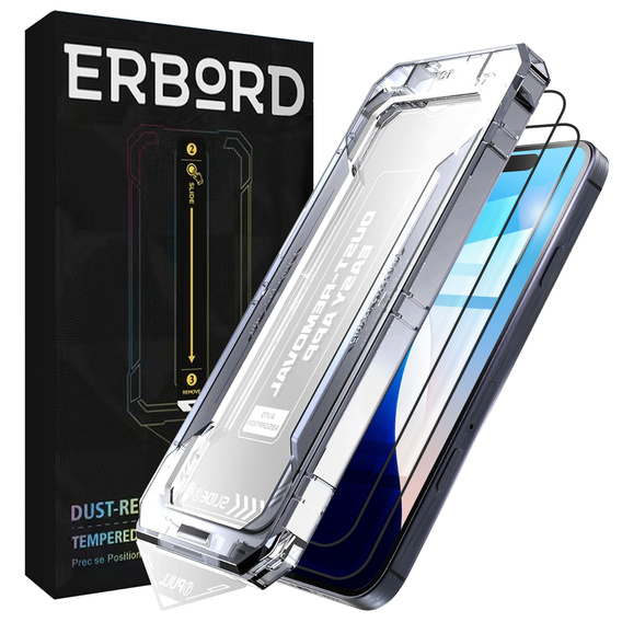 2x Скло захисне загартоване для iPhone 16 Pro Max, ERBORD Easy App Full Screen Protector